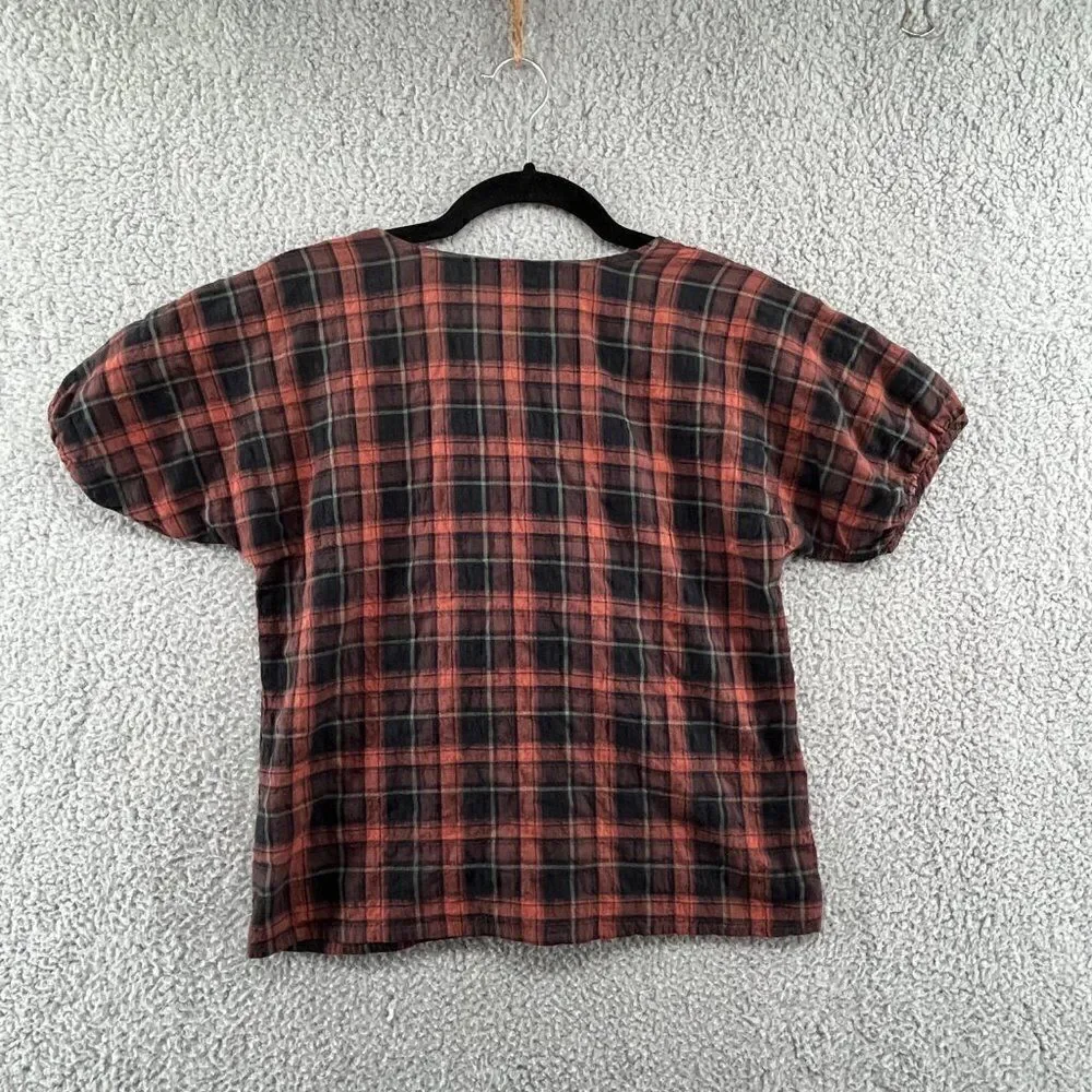 Madewell Gathered V-Neck Top in Plaid
